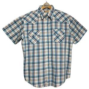 BIG MAC Blue Yellow &‎ Red Plaid S/S Poly Ctn Pealsnap Button Down Mens Size XL